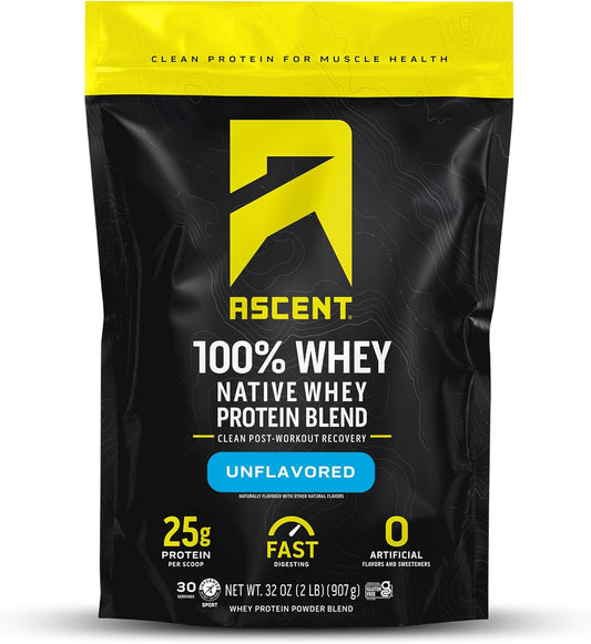 100% Whey Protein Isolate Powder - Unflavored Post Workout Supplement with BCAAs, Leucine, and Essential Amino Acids - Gluten Free, No Artificial Flavors - 2 lb