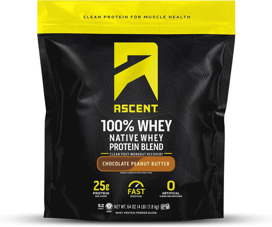 100% Whey Protein Powder - Chocolate Peanut Butter Flavor, Post-Workout Isolate with BCAAs, Leucine, Essential Amino Acids, Gluten-Free - 4 lb