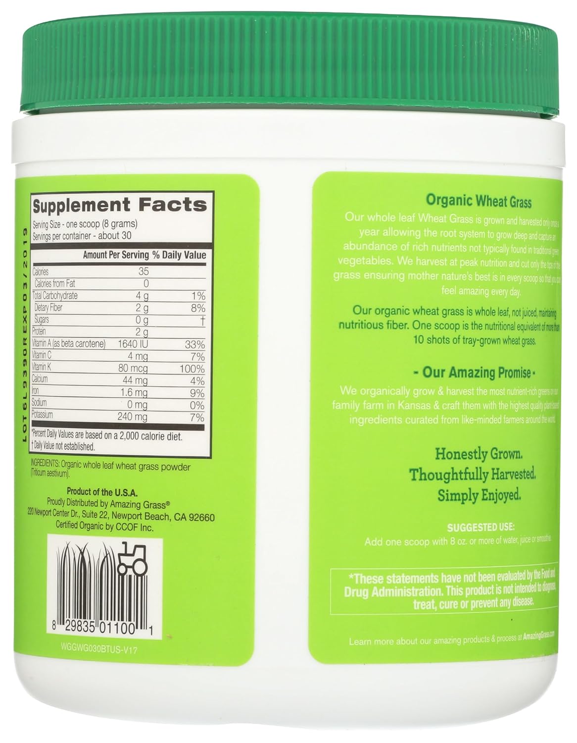 100% Whole-Leaf Wheat Grass Powder for Energy, Detox & Immunity Support - Chlorophyll-Rich Greens for 30 Servings