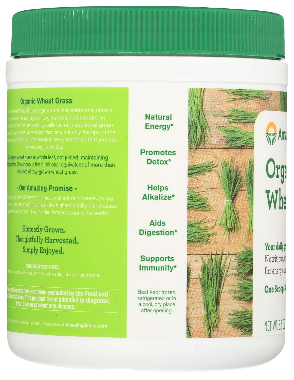 100% Whole-Leaf Wheat Grass Powder for Energy, Detox & Immunity Support - Chlorophyll-Rich Greens for 30 Servings