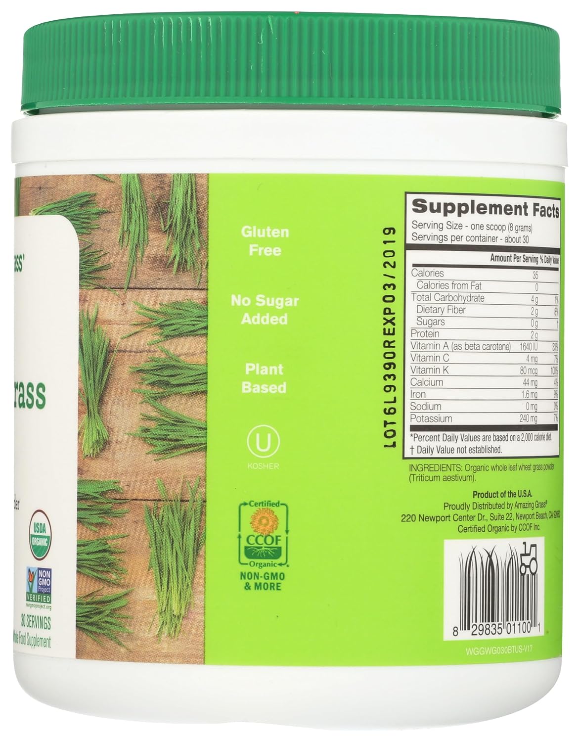 100% Whole-Leaf Wheat Grass Powder for Energy, Detox & Immunity Support - Chlorophyll-Rich Greens for 30 Servings