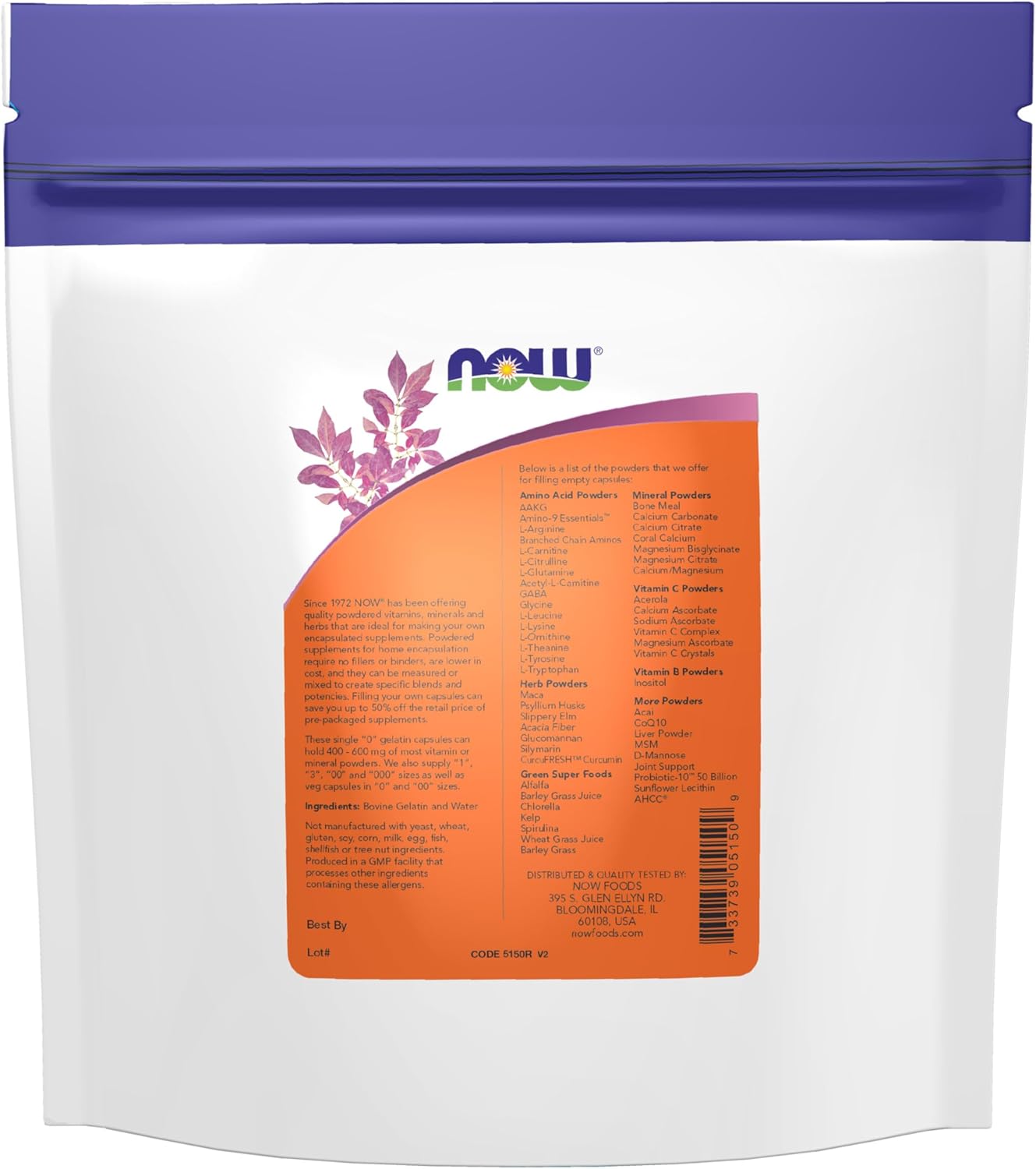 1000 Bovine Sourced Single "0" Gelatin Capsules by NOW Foods - Filled by Weight