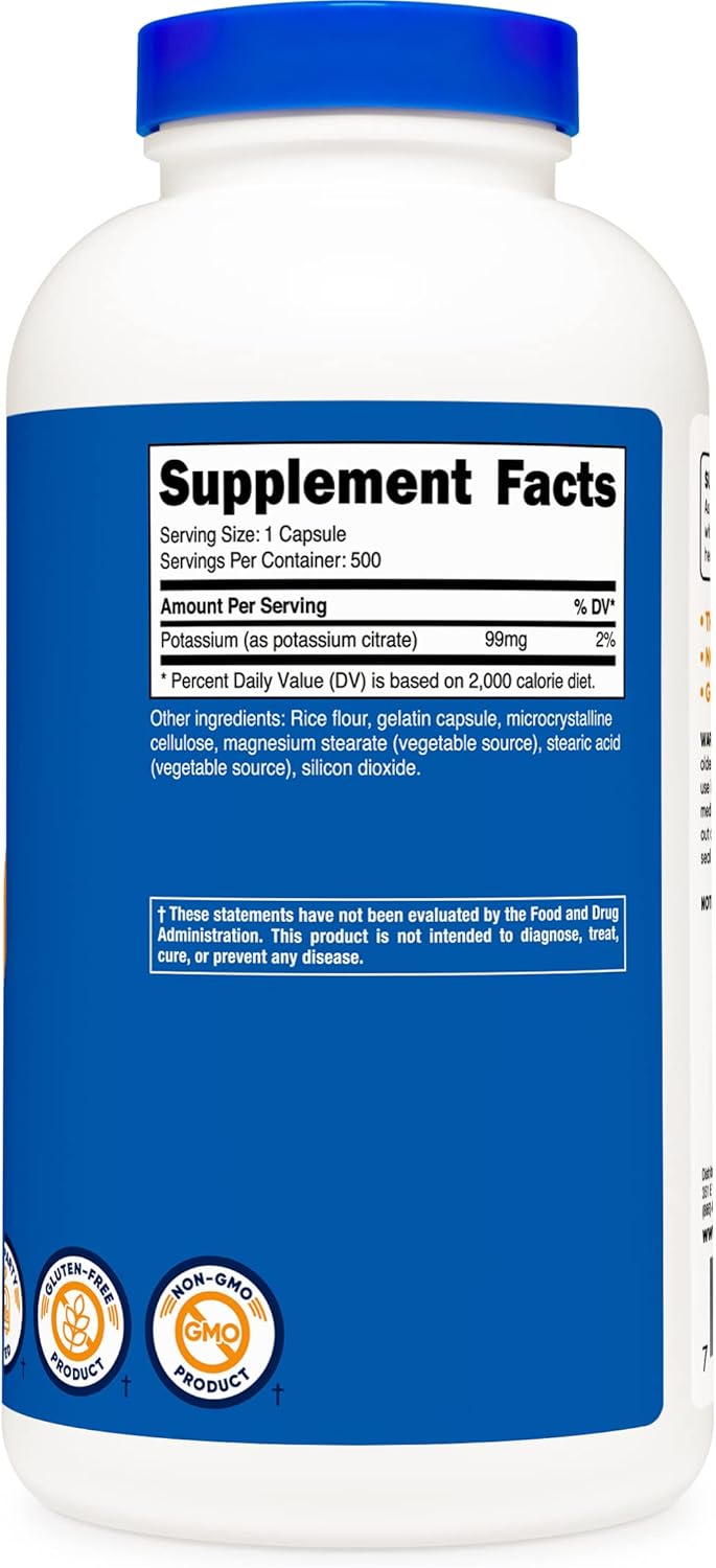 1000 Capsules of Nutricost Potassium Citrate 99mg, 2 Bottles
