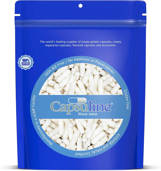 1000 Count Capsuline Size 0 White Empty Vegan Capsules - DIY Vegetable Capsule Filling - Kosher, Halal, Non-GMO