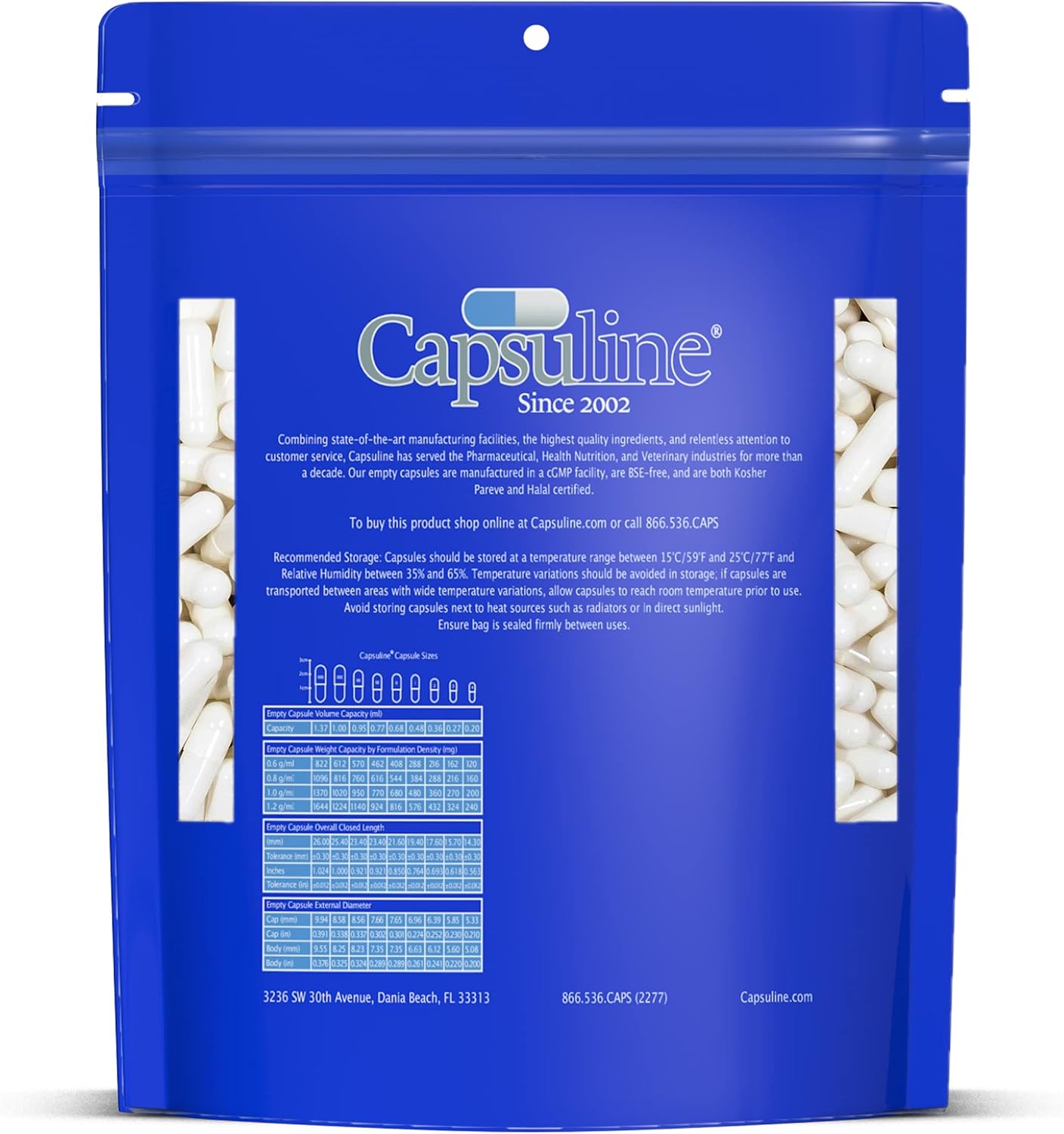 1000 Count Capsuline Size 0 White Empty Vegan Capsules - DIY Vegetable Capsule Filling - Kosher, Halal, Non-GMO