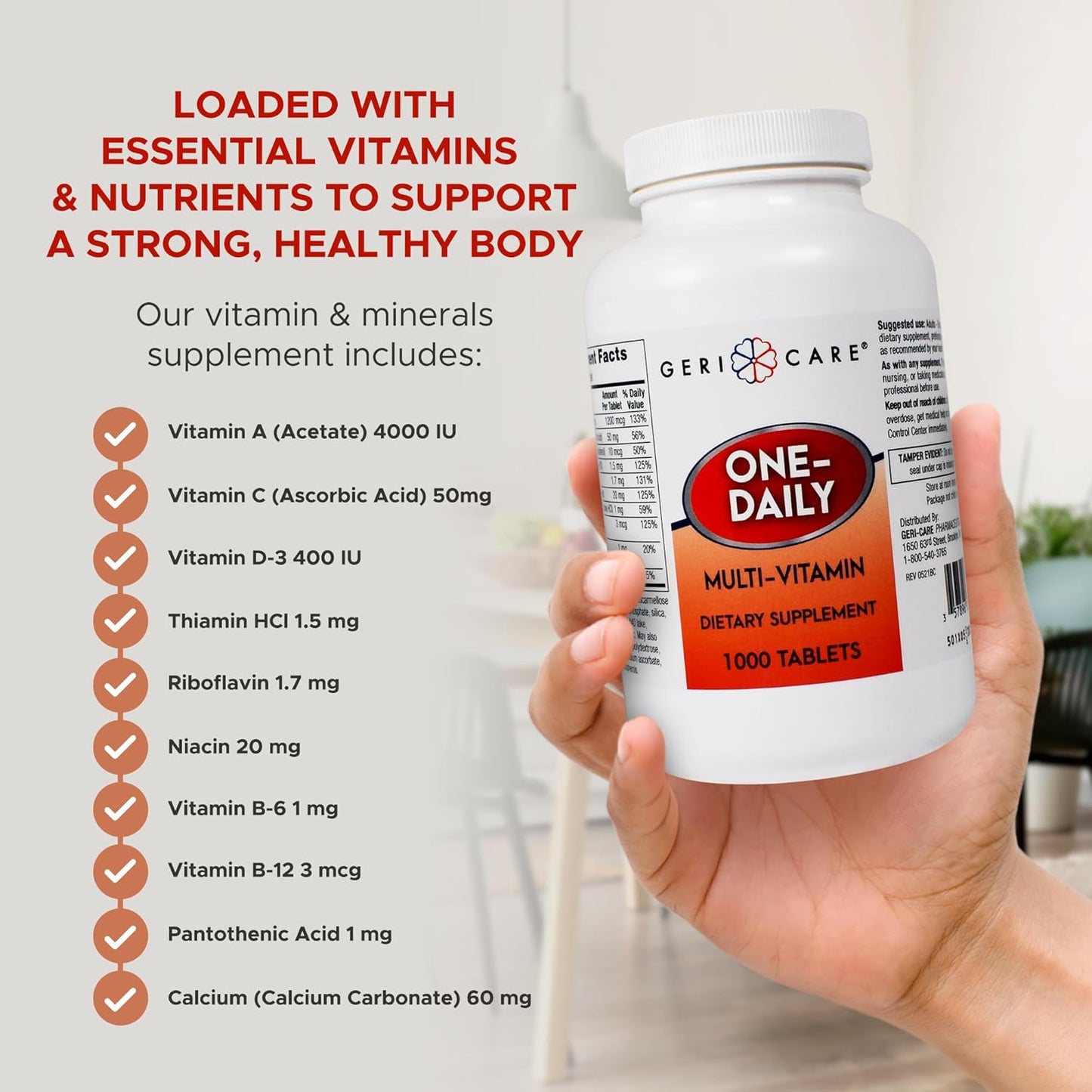 1000 Count GeriCare One-Daily Multi-Vitamin Tablets Dietary Supplement Pack of 1