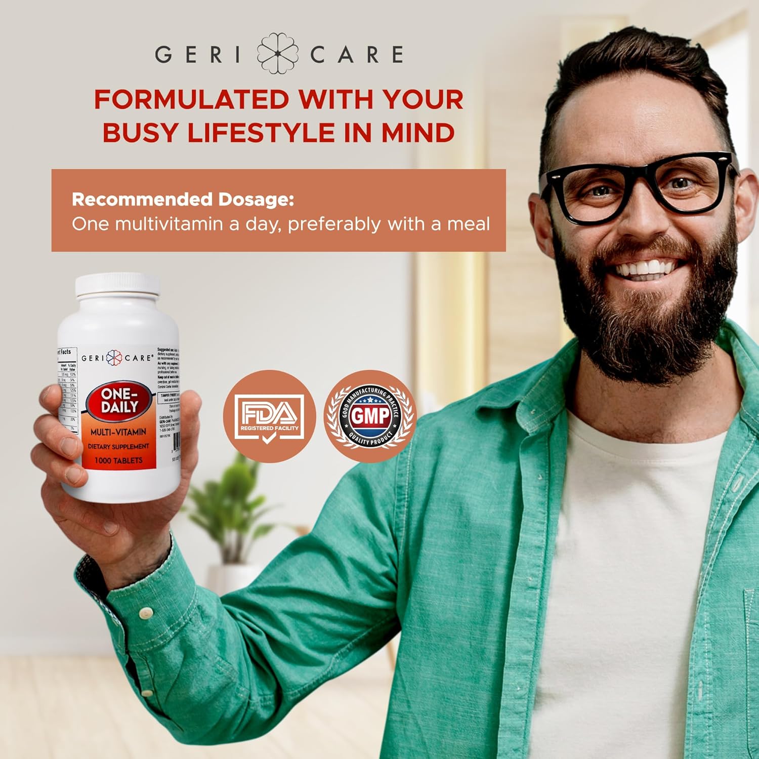 1000 Count GeriCare One-Daily Multi-Vitamin Tablets Dietary Supplement Pack of 1