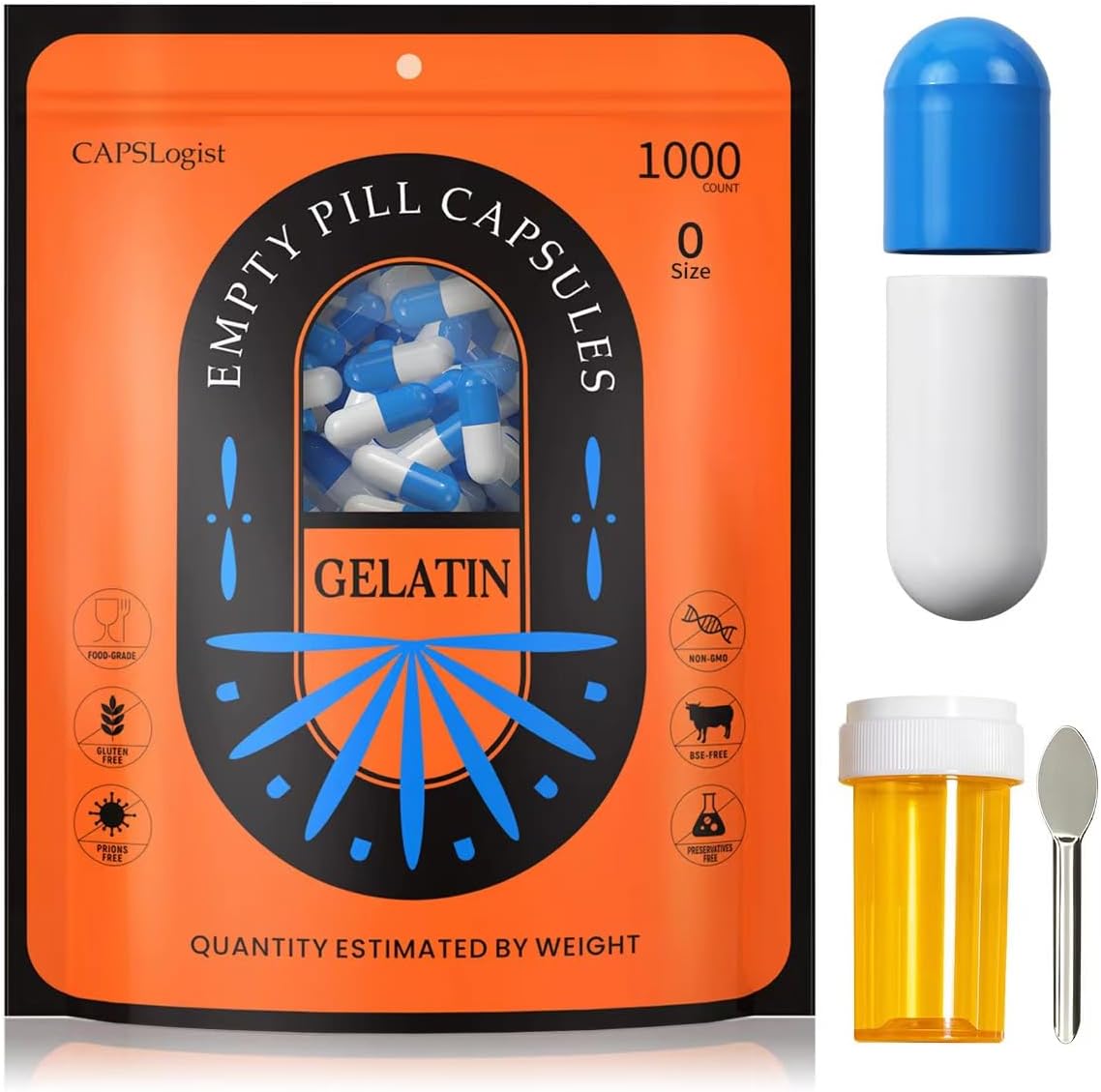 1000 Count of Size 0 Empty Gelatin Capsules in Blue and White for DIY Capsule Filling
