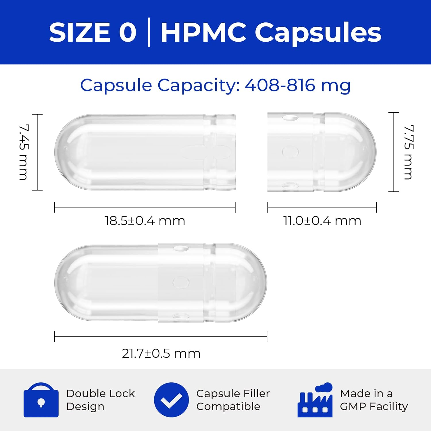 1000 Count Size 0 Vegan Empty Capsules for DIY Vegetable Filling with Micro Lab Spoons