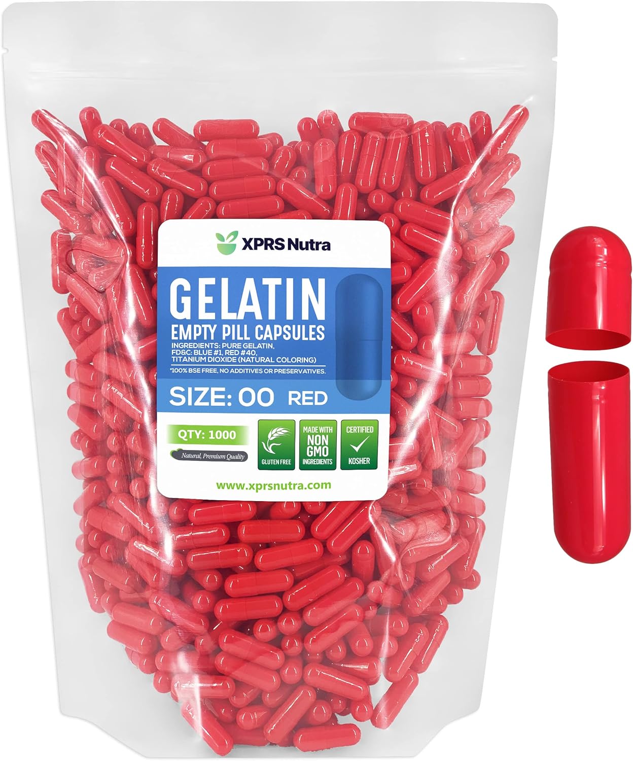 1000 Count Size 00 Empty Gelatin Capsules for DIY Capsule Filling - Fillable Pill Capsules by XPRS Nutra