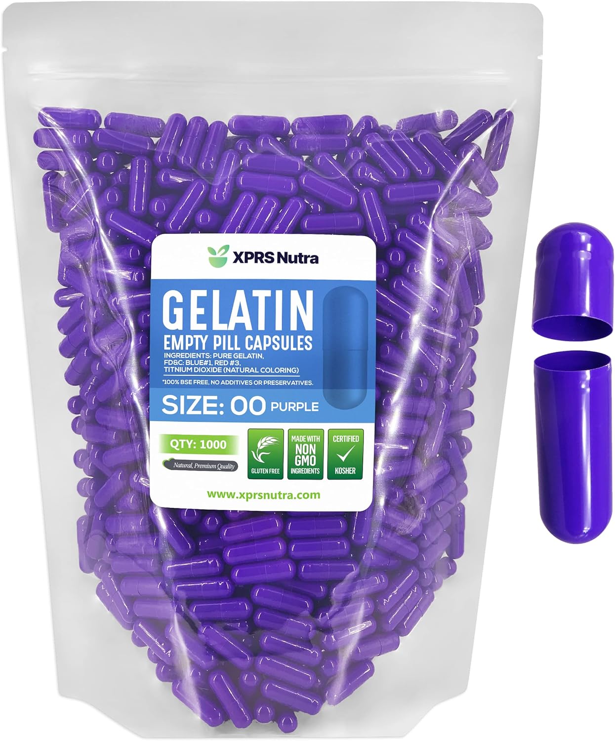 1000 Count Size 00 Empty Purple Gelatin Capsules for DIY Capsule Filling