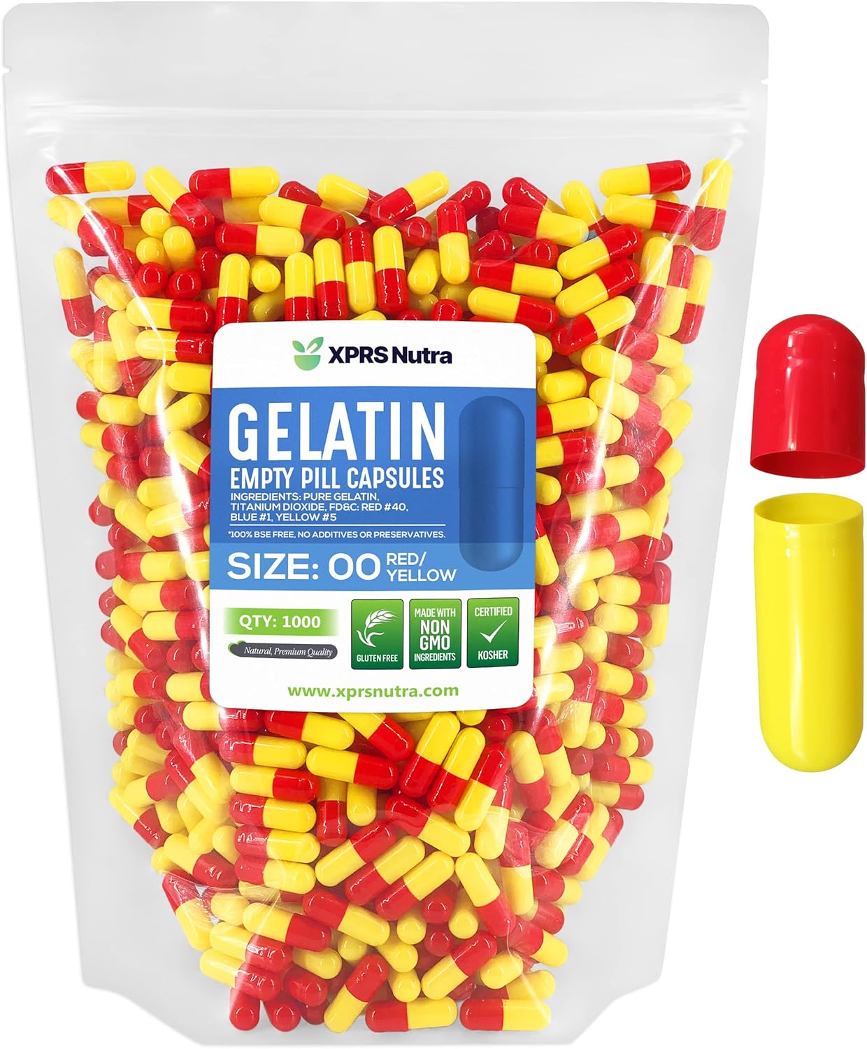 1000 Count Size 00 Gelatin Capsules for DIY Filling - Empty Red/Yellow Empty Capsules - Fillable Pill Capsules for Nutra Supplements