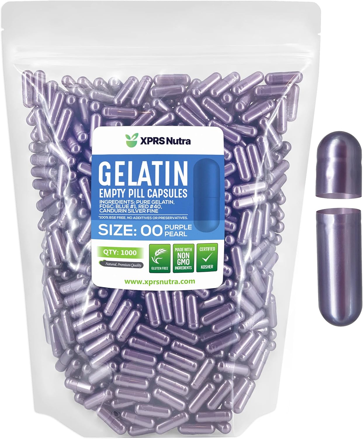 1000 Count Size 00 Purple Pearl Empty Gelatin Capsules for DIY Capsule Filling