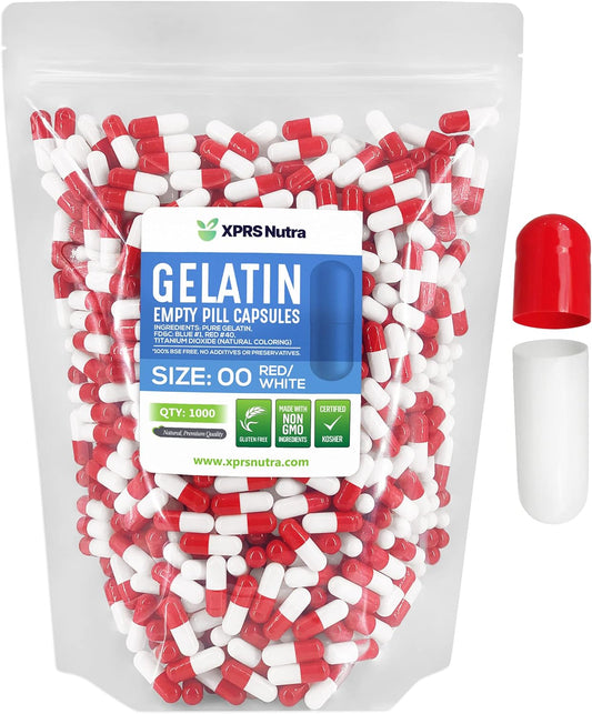 1000 Count Size 00 Red/White Empty Gelatin Capsules for DIY Filling