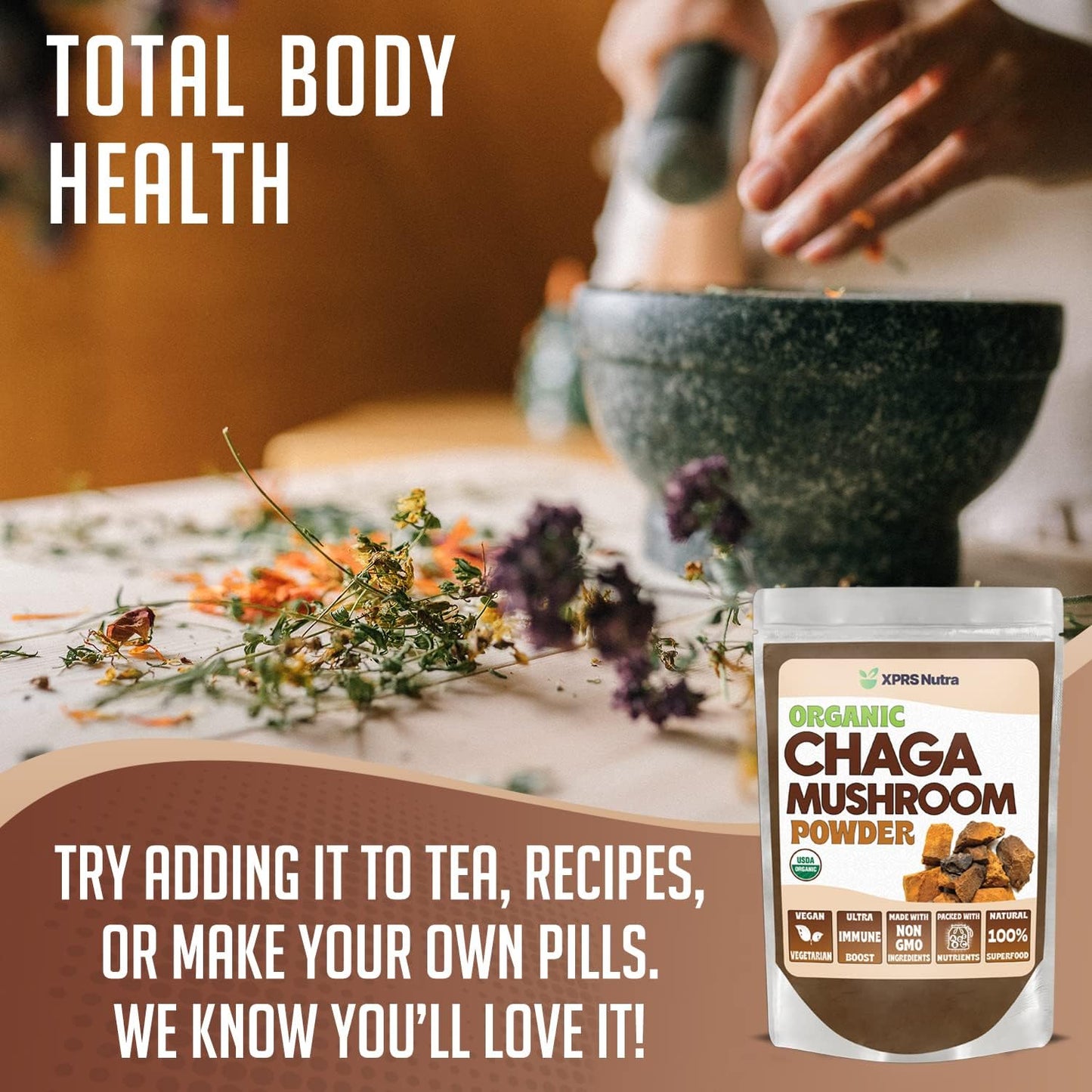 1000 Count Size 000 XPRS Nutra Capsules and 8 Ounce Chaga Powder Bundle