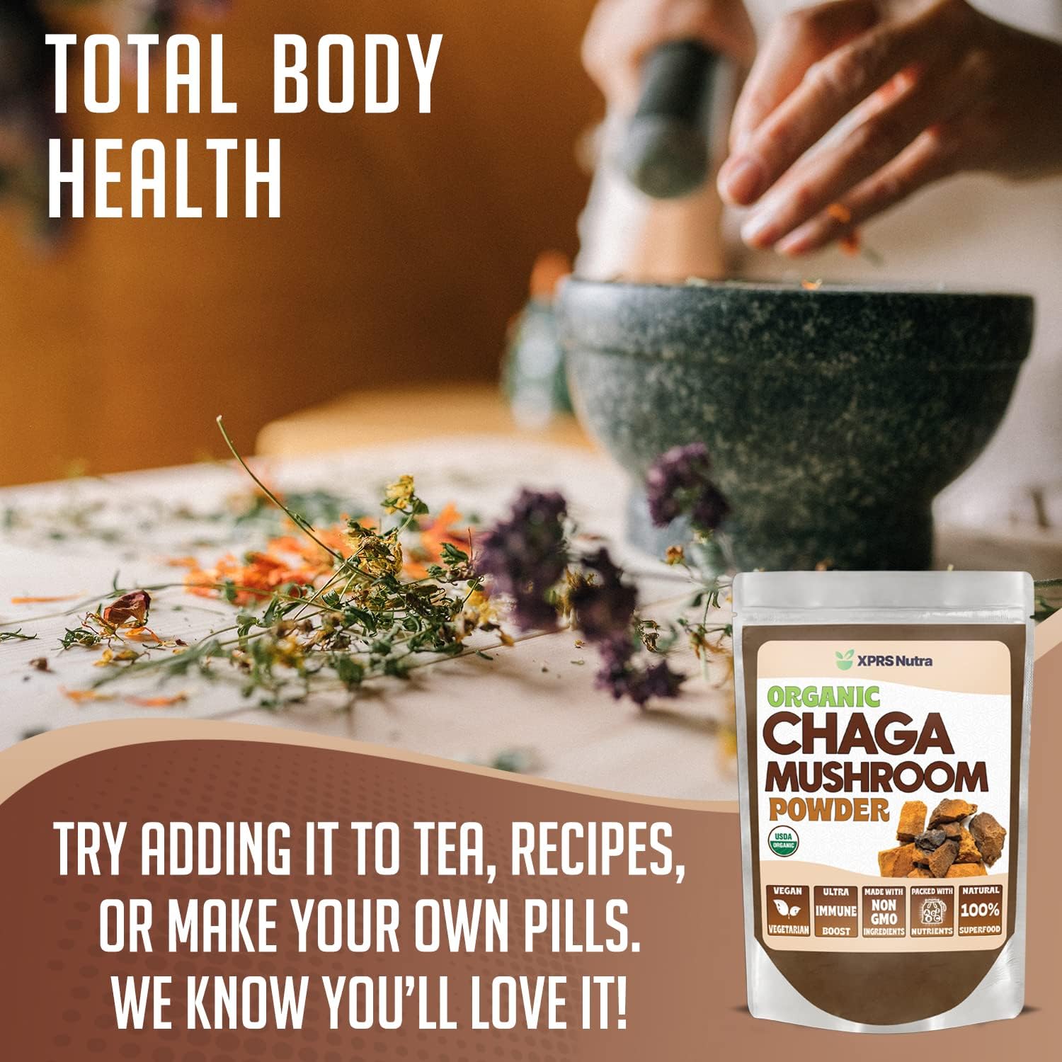 1000 Count Size 000 XPRS Nutra Capsules and 8 Ounce Chaga Powder Bundle