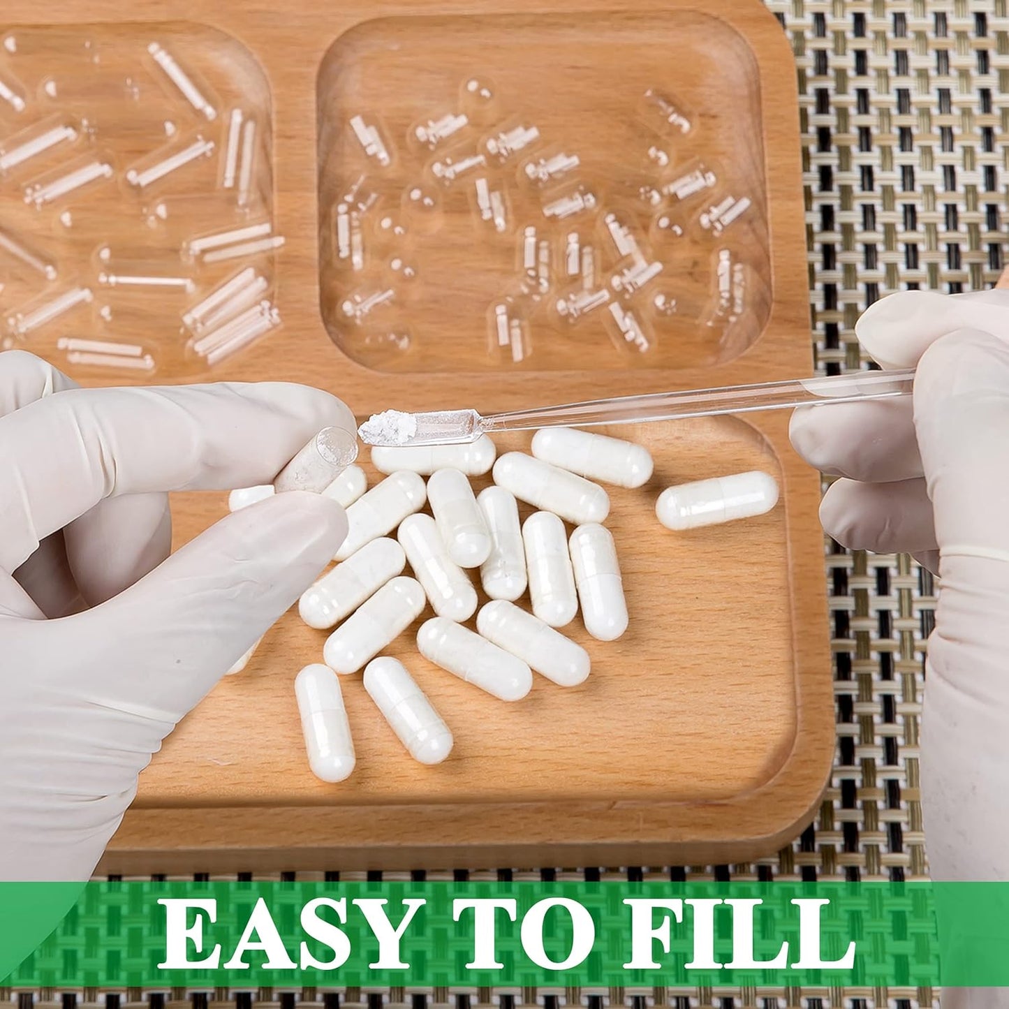 1000 Count Size 1 Vegetarian Empty Capsules Bundle with Micro Lab Spoon - Clear Fillable Veggie Pill Capsules for DIY Supplements