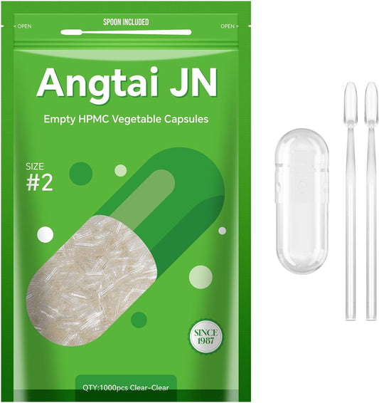 1,000 Count Size 2 Clear Vegan Capsules Kit with 2 Spoons - Gluten Free, Non-GMO, Halal Certified for DIY Supplements