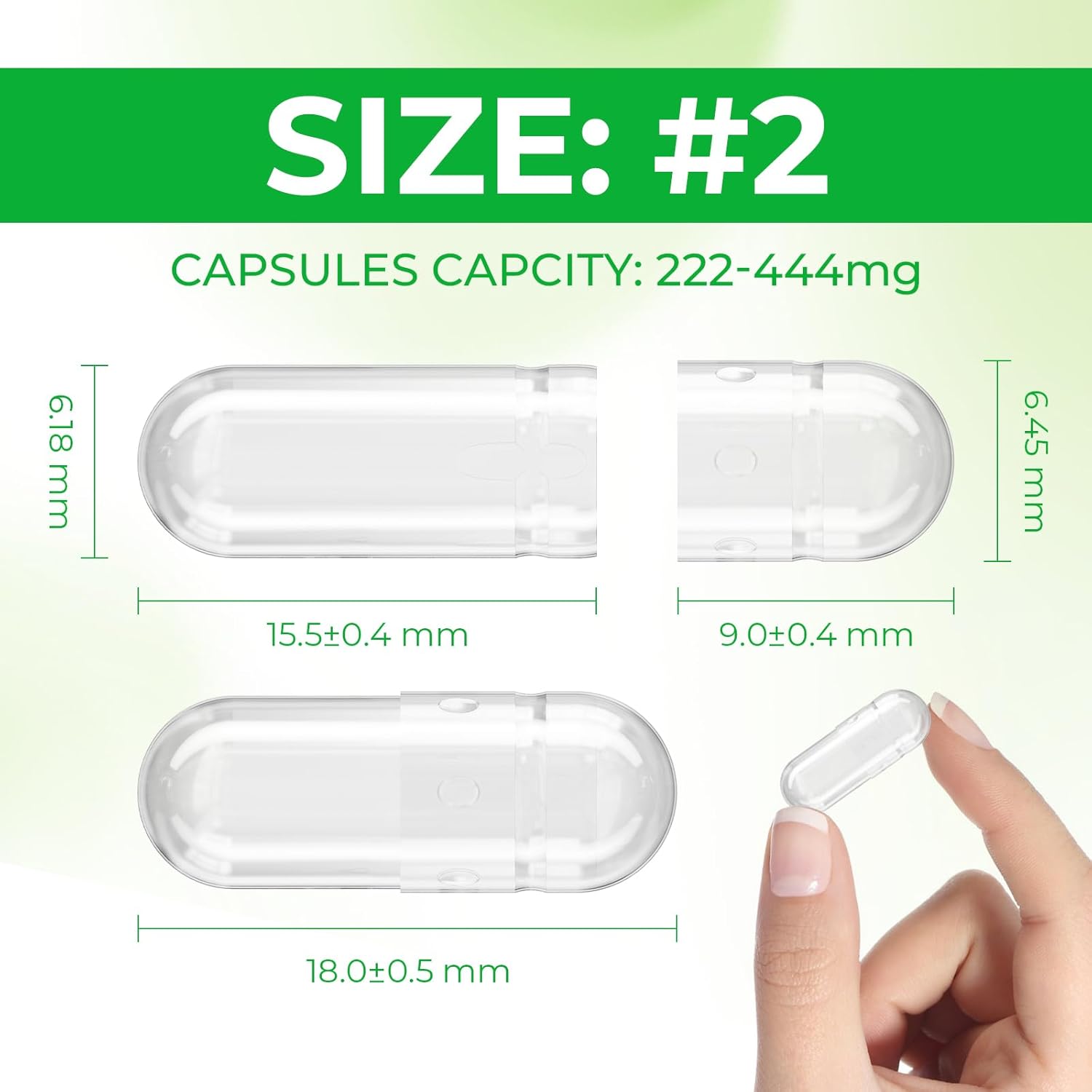 1,000 Count Size 2 Clear Vegan Capsules Kit with 2 Spoons - Gluten Free, Non-GMO, Halal Certified for DIY Supplements