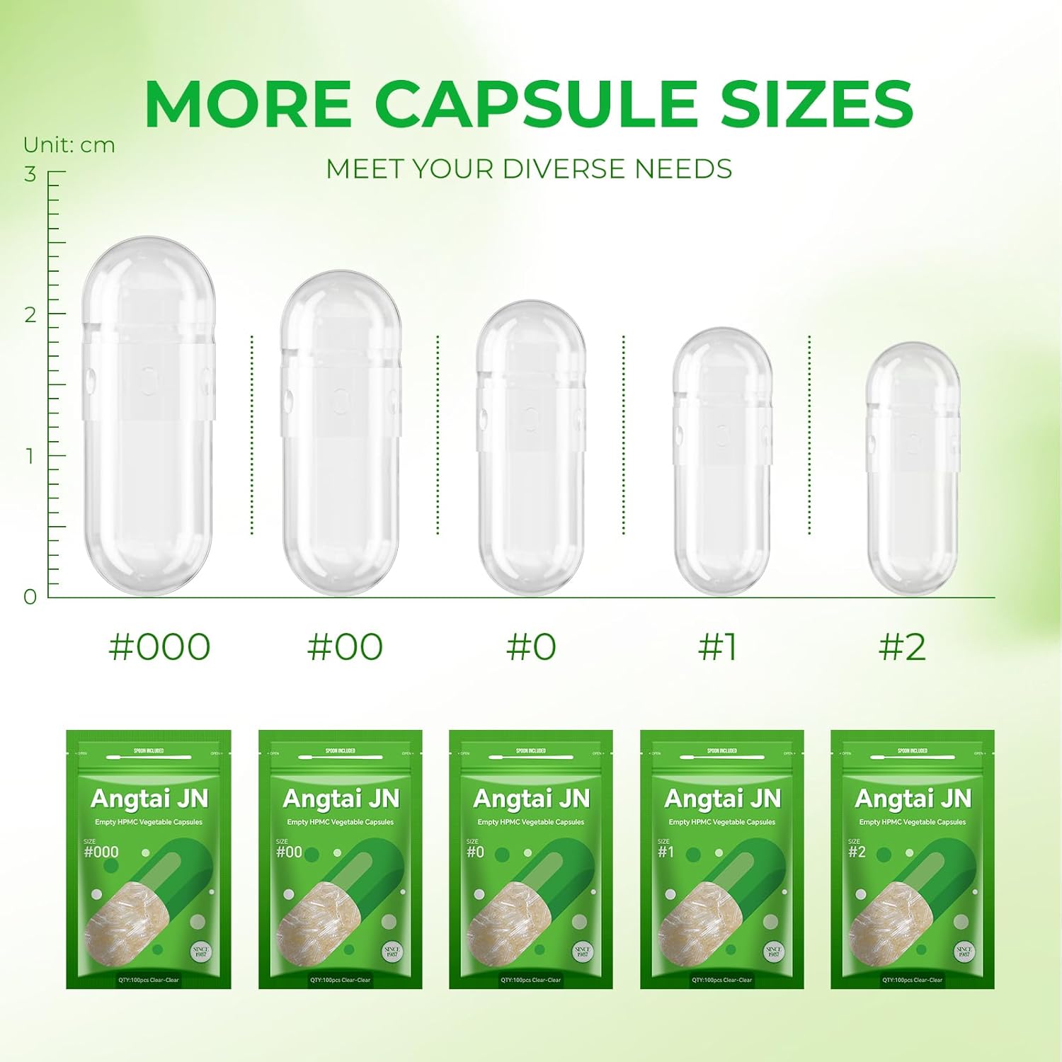 1,000 Count Size 2 Clear Vegan Capsules Kit with 2 Spoons - Gluten Free, Non-GMO, Halal Certified for DIY Supplements