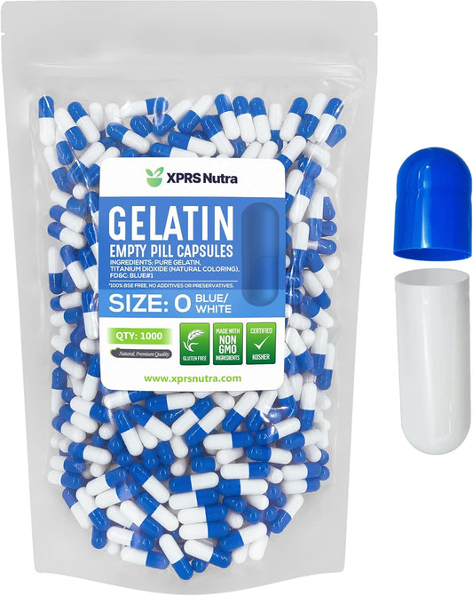 1000 Count XPRS Nutra Size 0 Empty Gelatin Capsules for DIY Capsule Filling