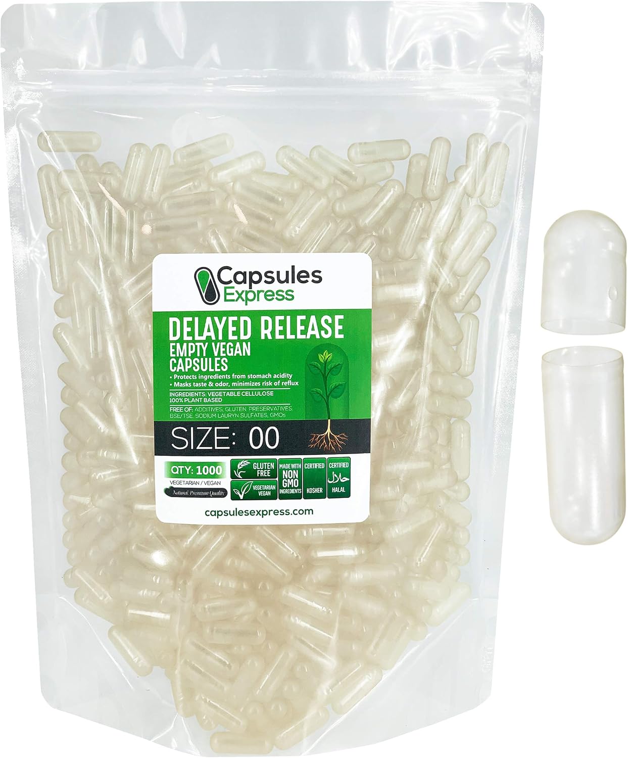 1000 Count XPRS Nutra Size 00 Delayed Release Clear Vegan Capsules - DIY Vegetable Pill Filling - Vegetarian Gel Caps