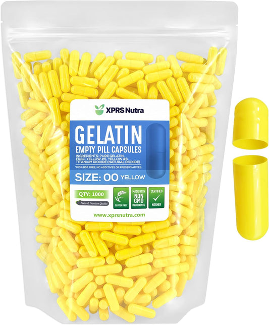 1000 Count XPRS Nutra Size 00 Yellow Empty Gelatin Capsules for DIY Capsule Filling