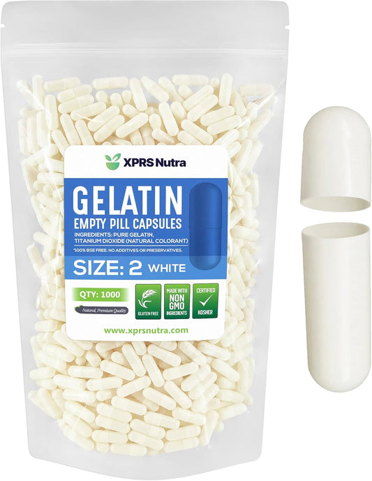 1000 Count XPRS Nutra Size 2 Empty Gelatin Capsules for DIY Capsule Filling