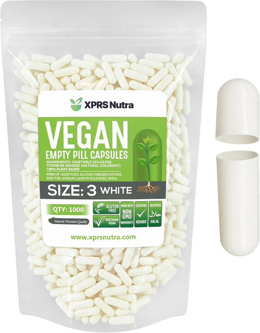 1000 Count XPRS Nutra Size 3 Empty Vegan Capsules for DIY Vegetable Filling
