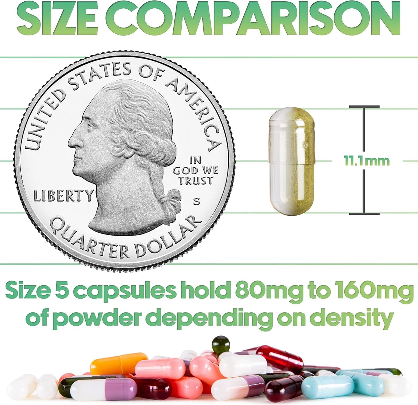 1000 Count XPRS Nutra Size 5 Empty Gelatin Capsules for DIY Capsule Filling - Small Fillable Pill Capsules (Green/Yellow)