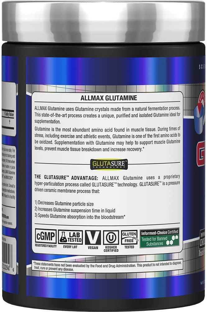 1000 Grams ALLMAX Nutrition L-Glutamine Powder for Muscle Recovery - Gluten-Free & Vegan Formula