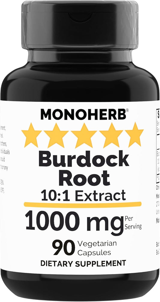 1000 mg Burdock Root Extract Capsules - 90 Count - Vegetarian-Friendly - MONOHERB
