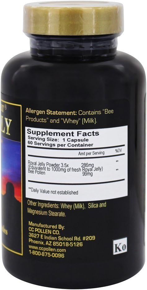 1000 mg C C Pollen Royal Jelly Capsules - 60 Count - Vegetarian Formula
