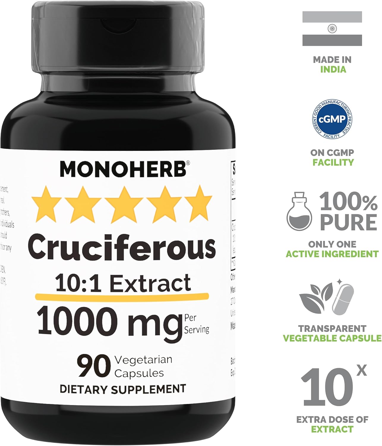 1000 mg Cruciferous Extract Supplement - 90 Vegetarian Capsules by MONOHERB