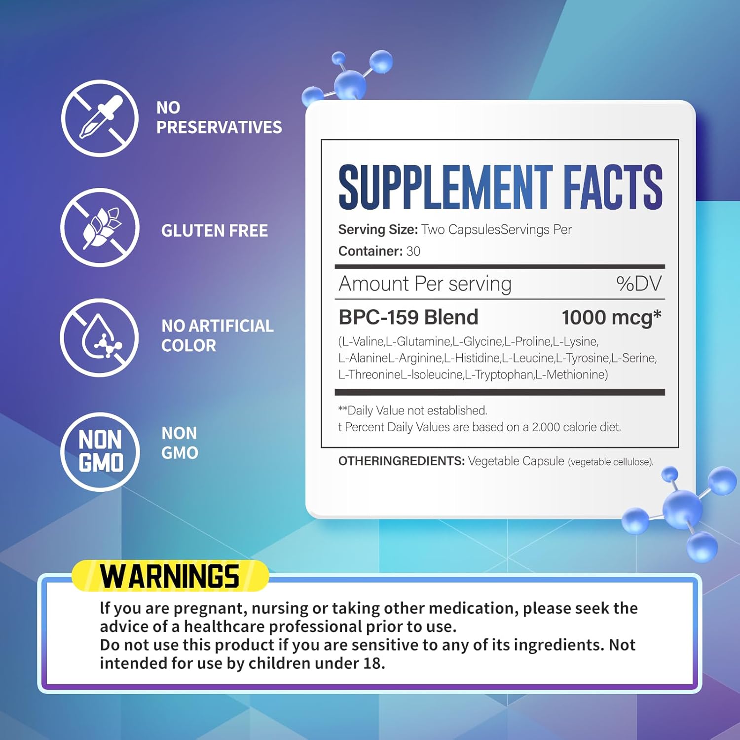 1000 MG DYINREU BPC-159 Alternative Dietary Supplement - Non-GMO & Gluten-Free - 60 Capsules