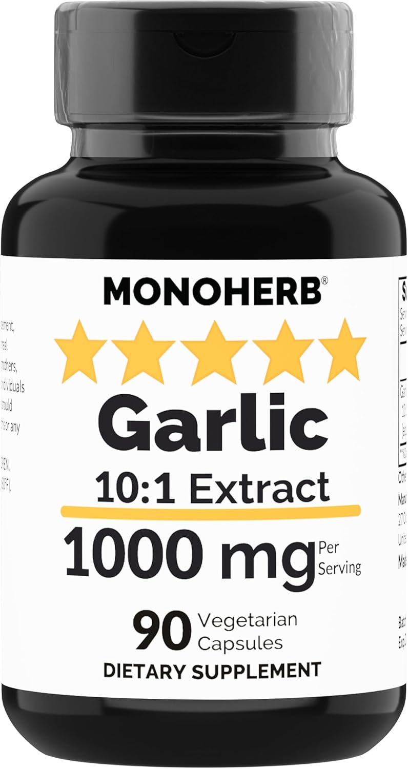1000 mg Garlic Extract Capsules - 90 Vegetarian Capsules by MONOHERB