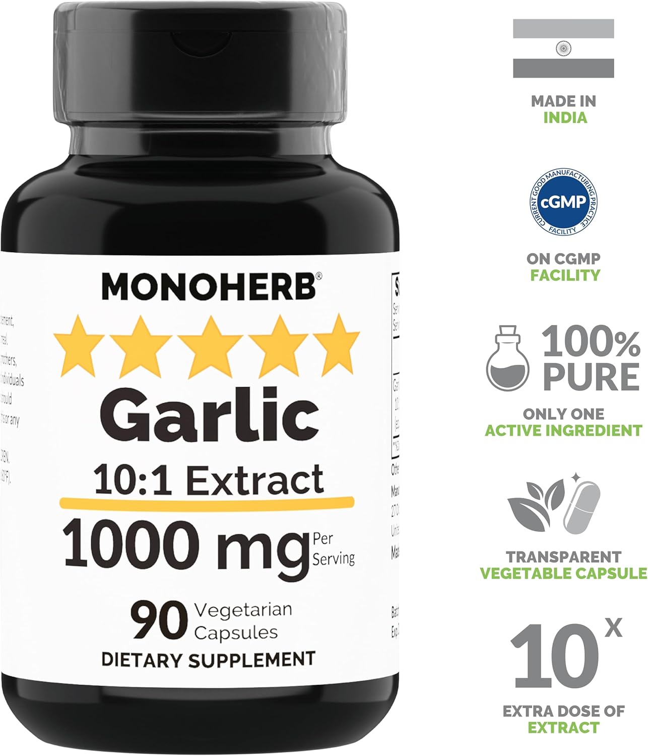 1000 mg Garlic Extract Capsules - 90 Vegetarian Capsules by MONOHERB