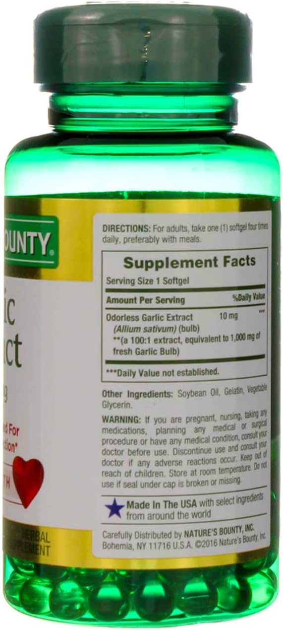 1000 mg Garlic Extract Softgels, 200 Count (2 Pack) by Nature's Bounty