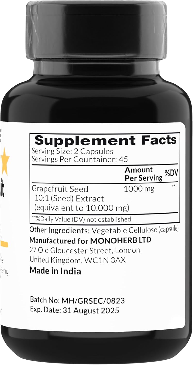1000 mg Grapefruit Seed Extract Capsules - 90 Vegetarian Capsules by MONOHERB