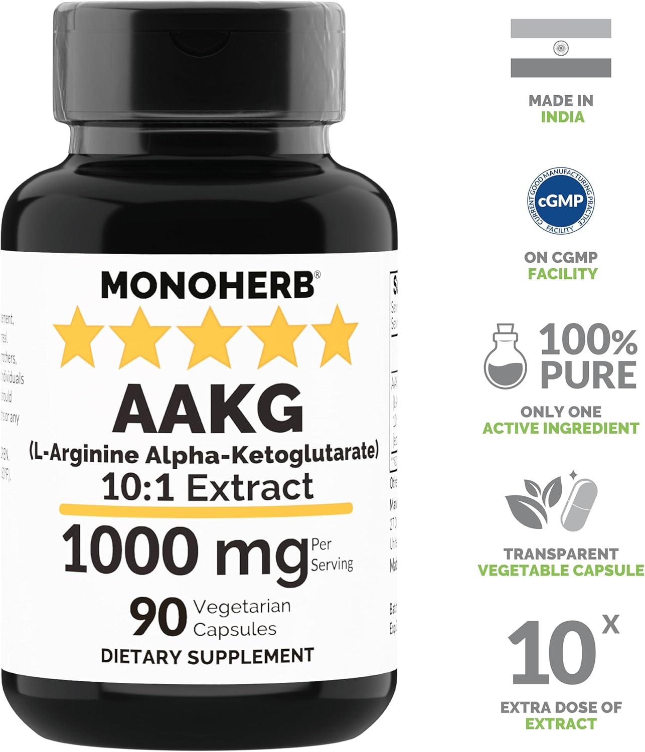 1000 mg L-Arginine Alpha-Ketoglutarate in 90 Vegetarian Capsules by MONOHERB