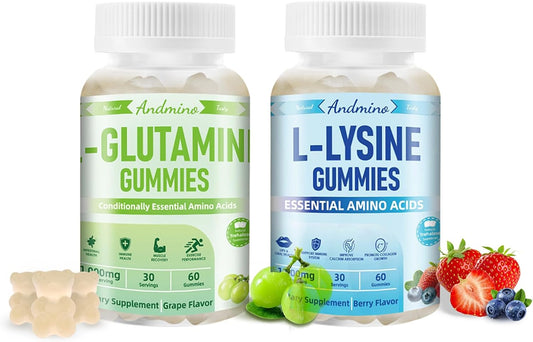 1000 mg L-Lysine and L-Glutamine Gummies with Trehalose - Vegan, Non-GMO, Gluten Free - Fruit Flavor for Adults & Kids