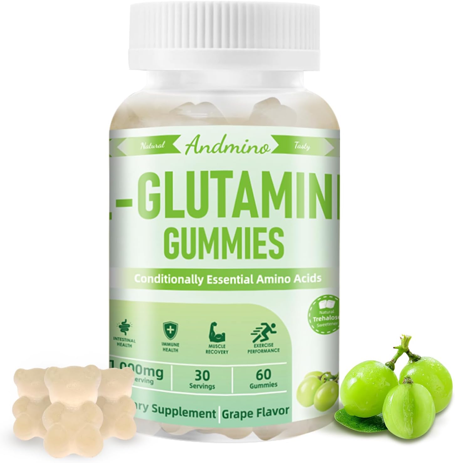 1000 mg L-Lysine and L-Glutamine Gummies with Trehalose - Vegan, Non-GMO, Gluten Free - Fruit Flavor for Adults & Kids