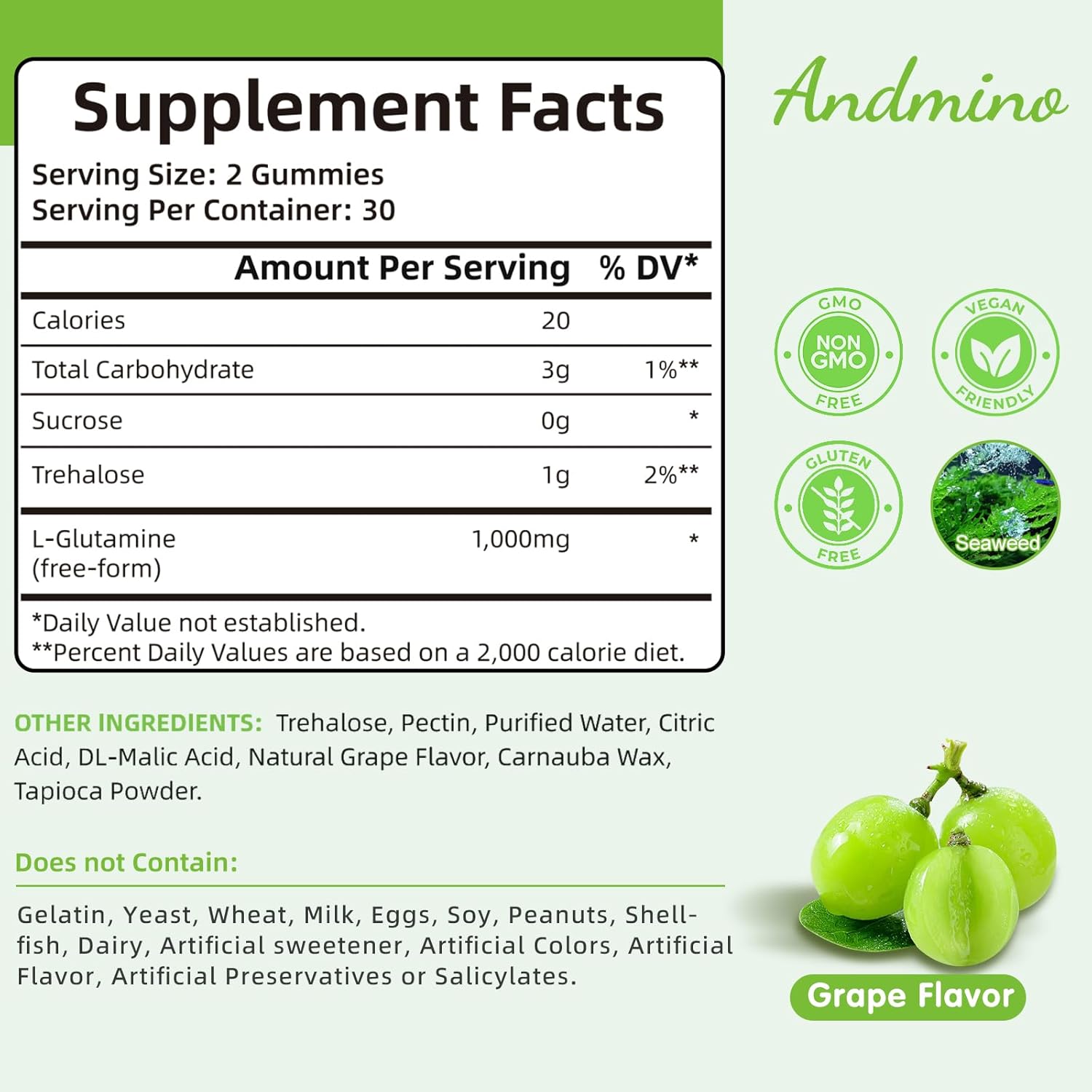 1000 mg L-Lysine and L-Glutamine Gummies with Trehalose - Vegan, Non-GMO, Gluten Free - Fruit Flavor for Adults & Kids