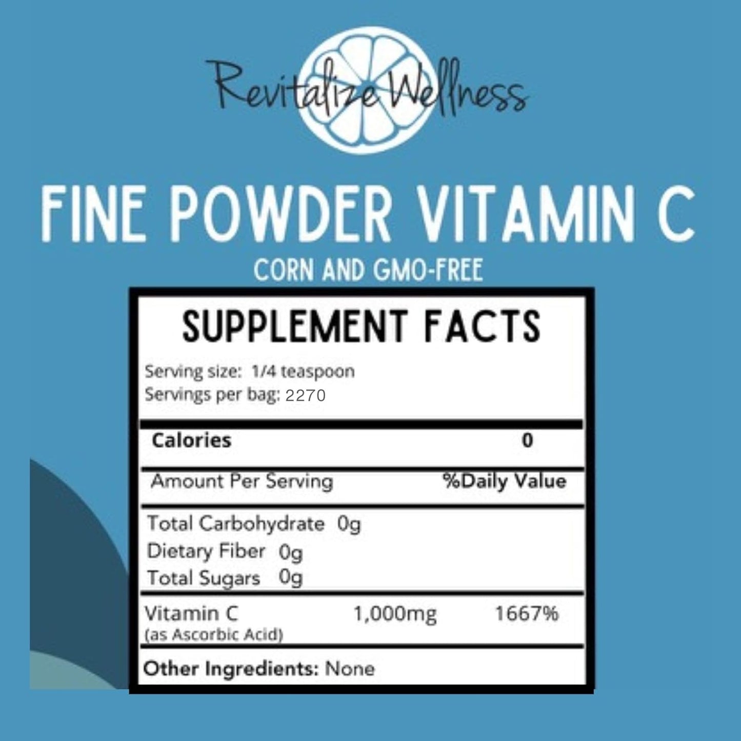 1000 mg Pure Ascorbic Acid Powder Vitamin C | Sugar & GMO-Free | Revitalize Wellness | 5 Lb Bag