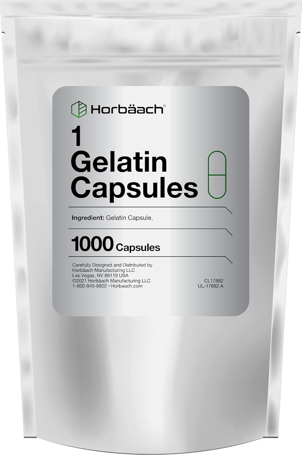 1000 Non-GMO Gluten Free Size 1 Gelatin Capsules by Horbäach