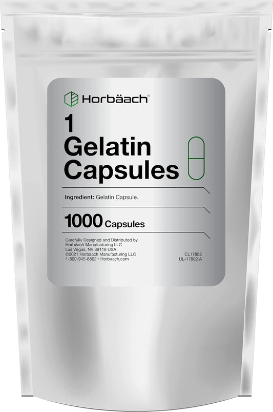 1000 Non-GMO Gluten Free Size 1 Gelatin Capsules by Horbäach