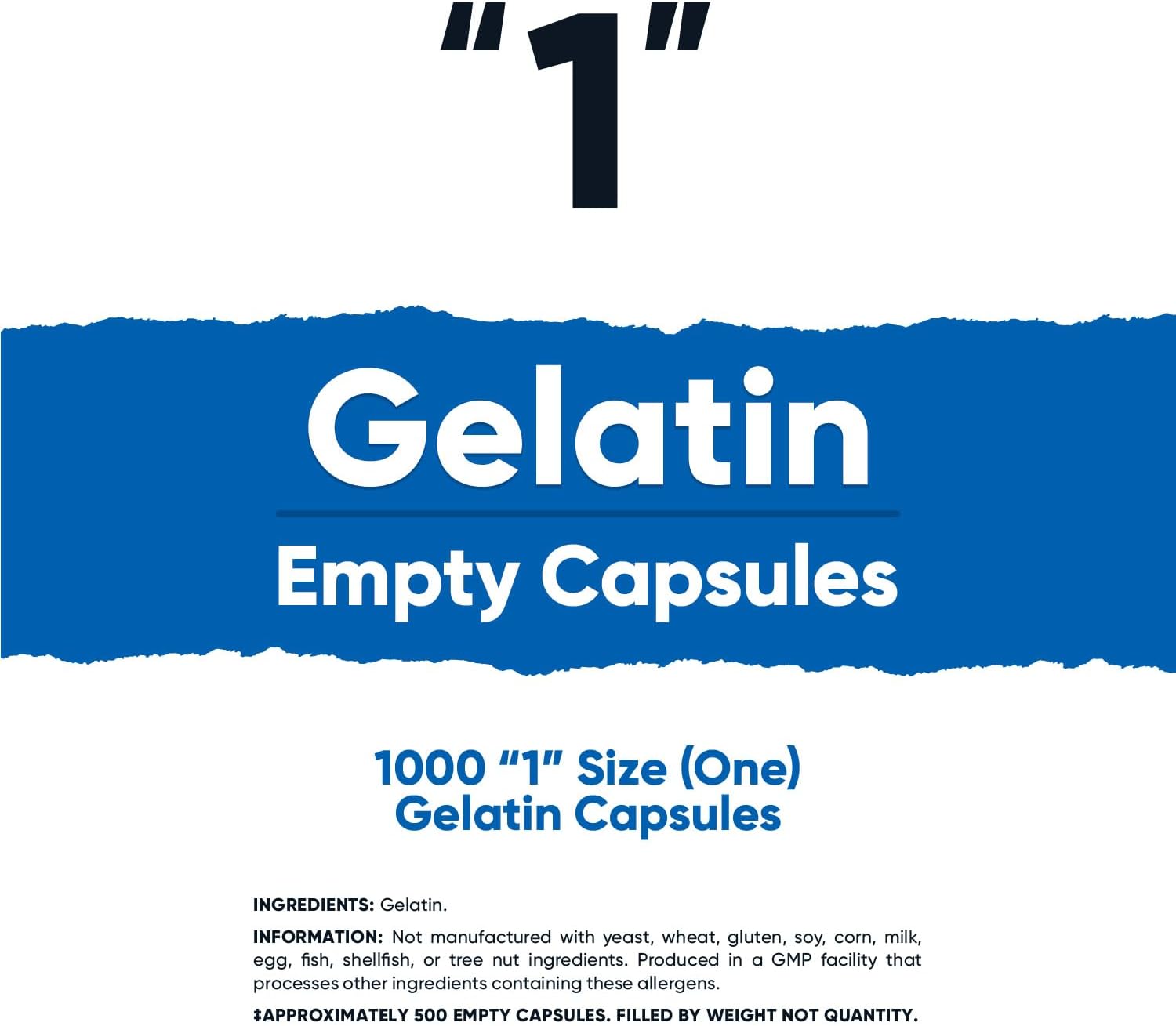 1000 Nutricost Clear Gelatin Size 1 Empty Capsules - Kosher, Non-GMO, Soy & Gluten Free