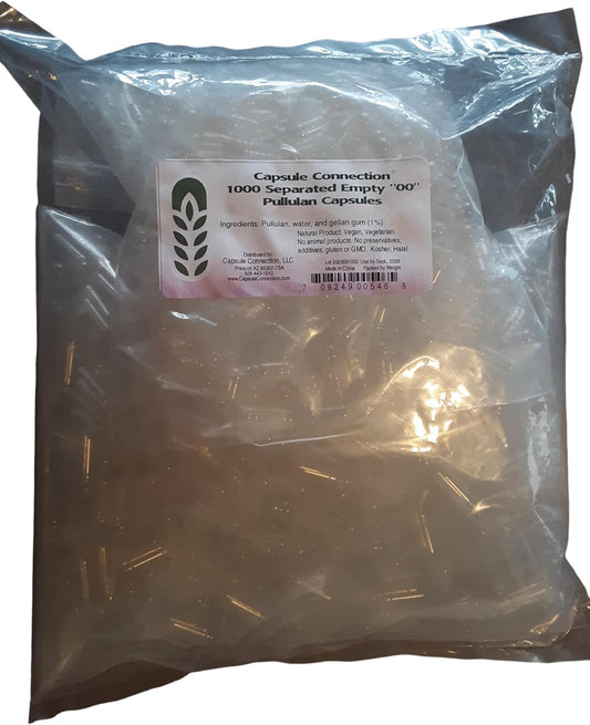 1000 Separated Empty Pullulan Capsules, Size 00, Vegan & Vegetarian-Friendly