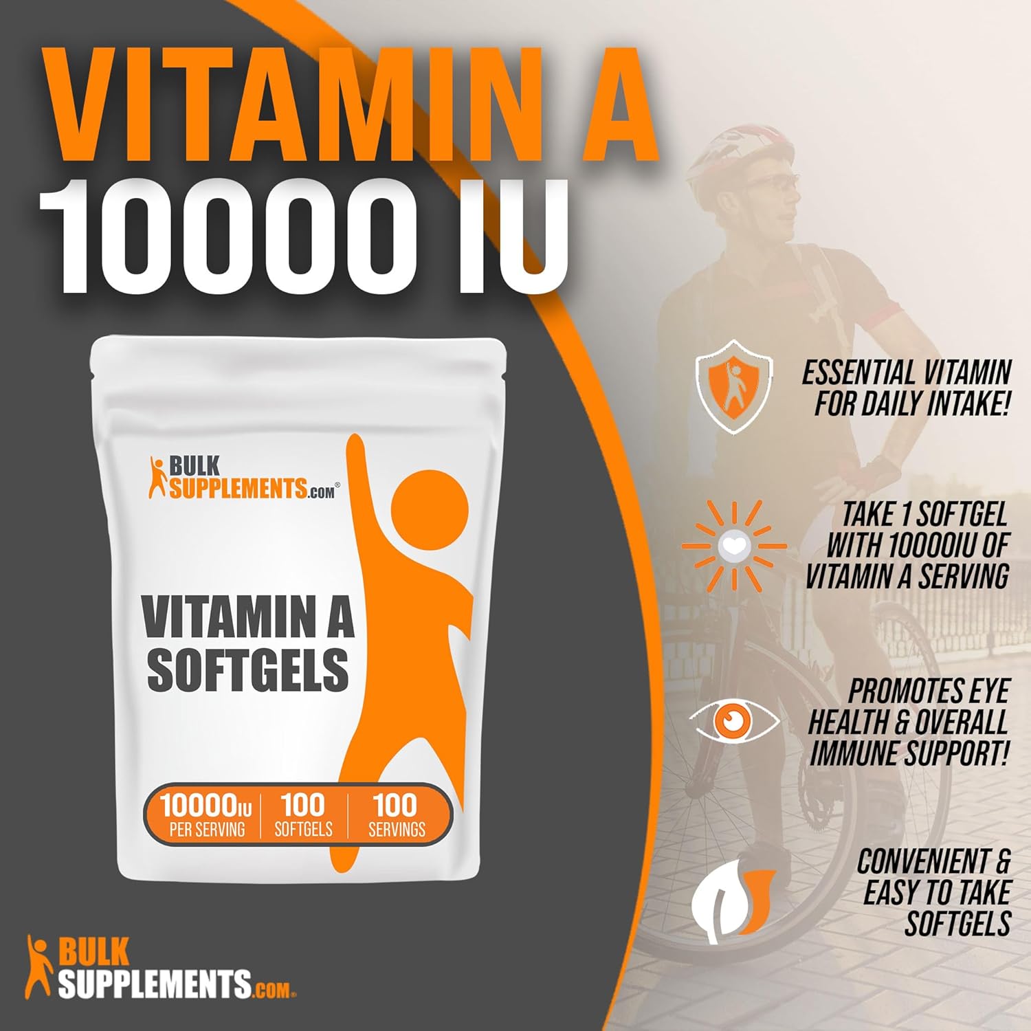 10000 IU Vitamin A Softgels - Retinyl Palmitate Capsules for Eye Health - Gluten Free Supplement, 100 Softgels, 1 Serving