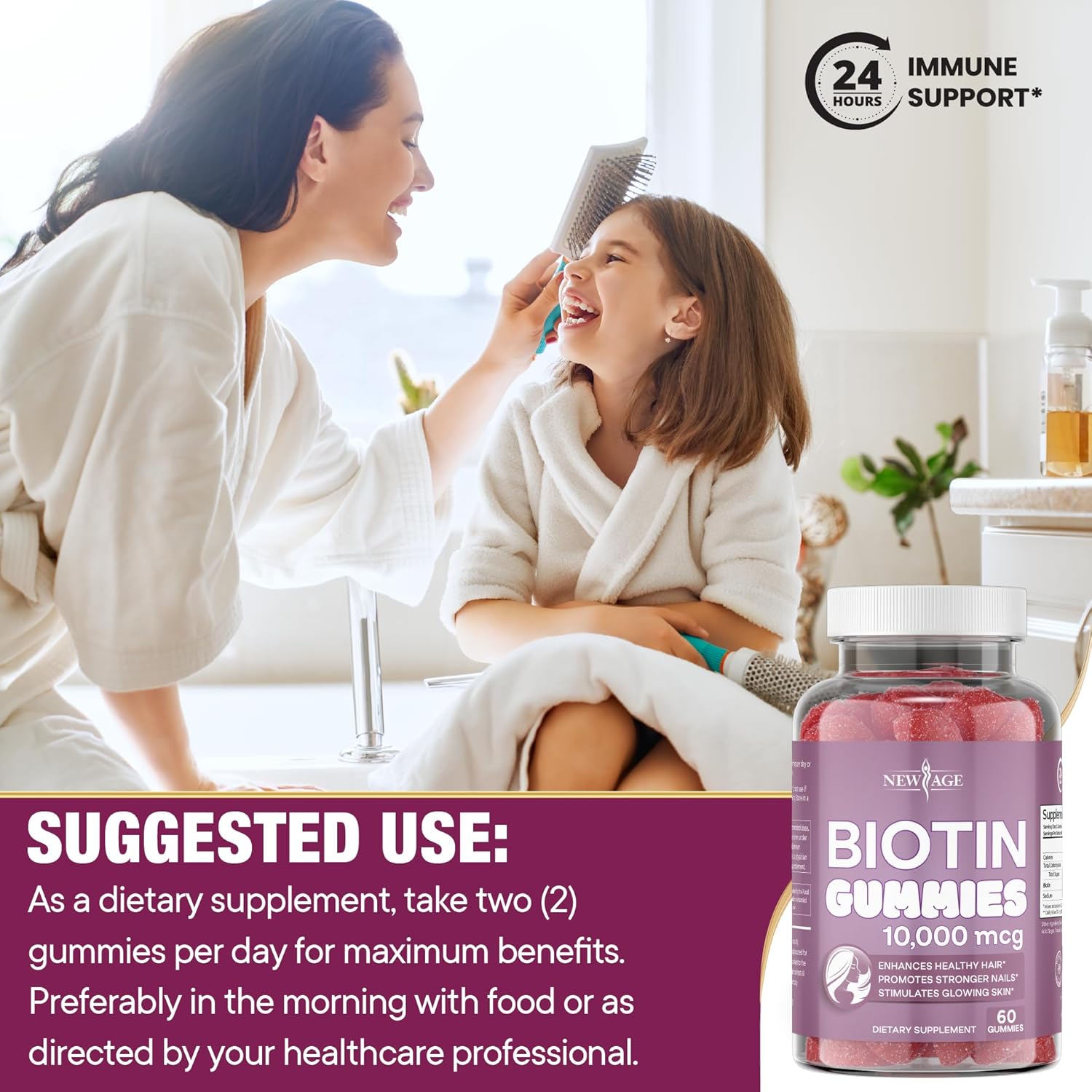10,000 mcg Biotin Gummies for Hair, Skin & Nails - Non-GMO Supplement - 120 Count - Made in USA
